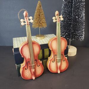 Beautiful Musical Instrument Cello Christmas Tree Ornament 8" Set of 2 Orchestra